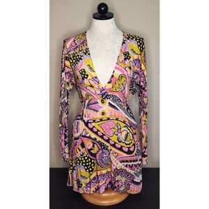 Zara Accessories Paisley Dress Size S (2-4) Deep V Neck Mini Women's